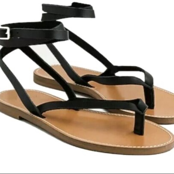 J. Crew Black Ankle Wrap Lace Up Thong Sandals